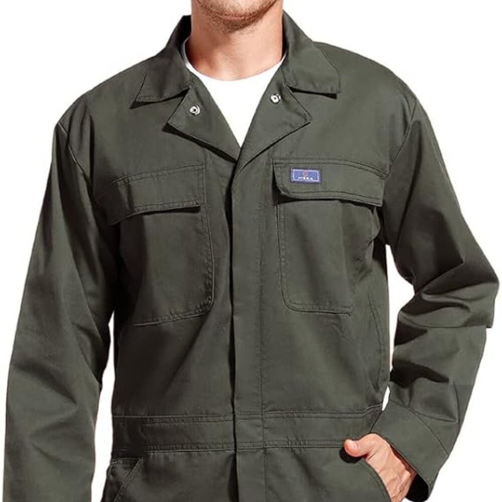 HISEA Men's Long Sleeve Coverall Workwear Jumpsuit Anti Stain & Wrinkle XL Green
